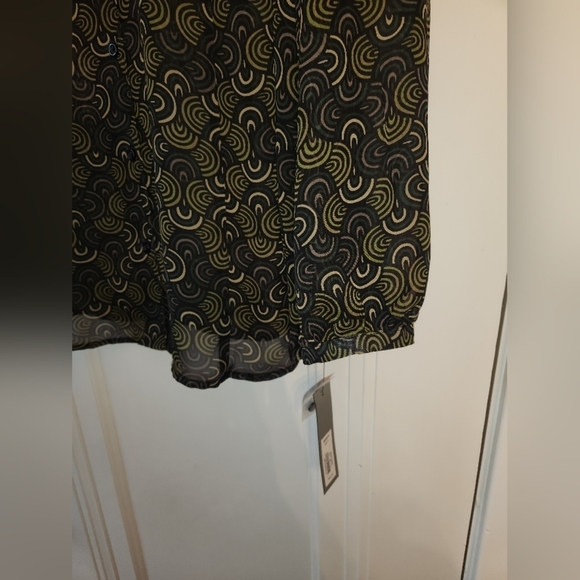 APT 9 WOMANS DESIGNER BOW-TIE BLOUSE PLUS SIZE 1X GREEN BEIGE MULTICOLOR - Picture 5 of 11